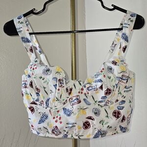 Target White and Blue Sleeveless Bustier Tank Top